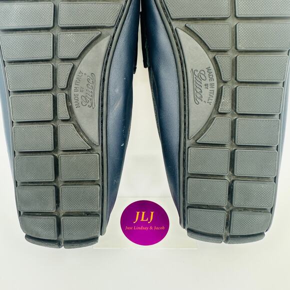 Gucci Men's Microguccissima Navy Blue Leather Slip On Driver Loafers Size 9 - Picture 15 of 16